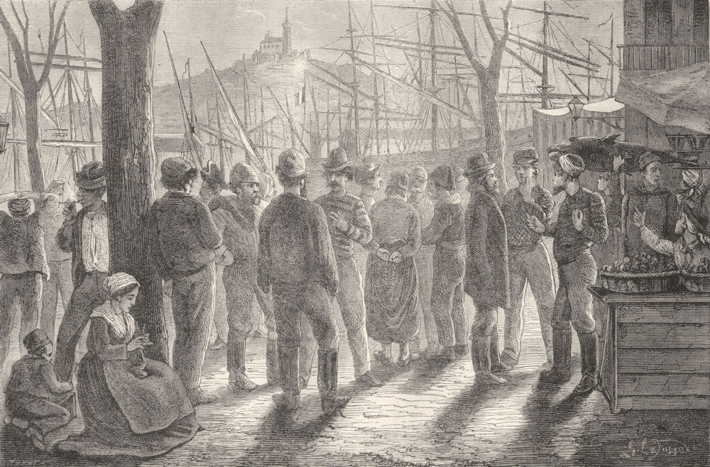 BOUCHES-DU-RHÔNE. Marseille. Embauchage matelots sur place Neuve 1880 print